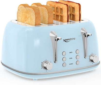 Keenstone Toaster 4 Slice, Retro Stainless Steel Wide Slot Toaster