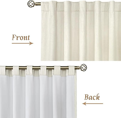 LAMIT 100% Blackout Natural Polyester Curtains, 68 Inches Linen Textured