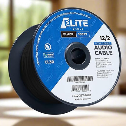 Elite 12/2 Speaker Wire 100ft, UL Listed,