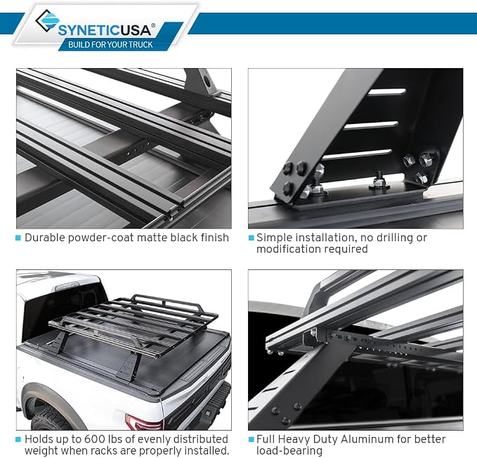 Syneticusa ER Power Retract Hard Tonneau Cover with Rack Kit Fits 2004-2026 Ford F-150 6’7” (78.9”) Truck Bed Off Road Overlanding Retractable
