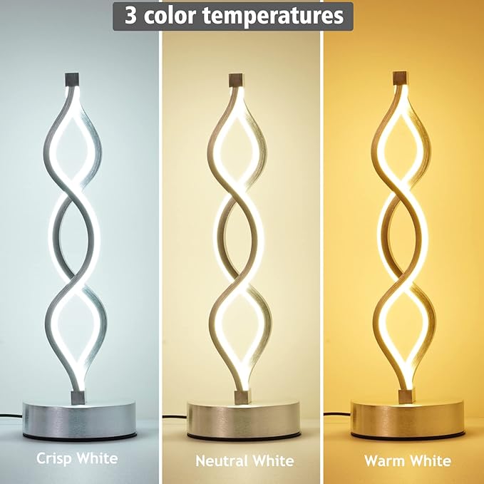 NUÜR Silver Lamps for Bedrooms Set of 2, Small Table Lamp, 3 Colour Temperature