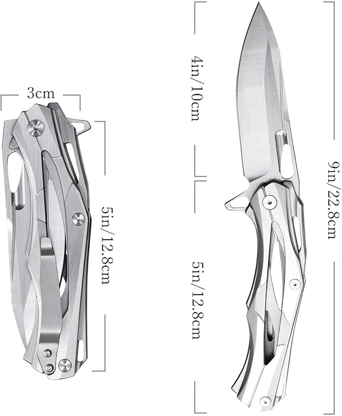 Eafengrow Folding Pocket Knife with D2 Blade Steel Handle Camping Tactical Knife (EF204-silver)