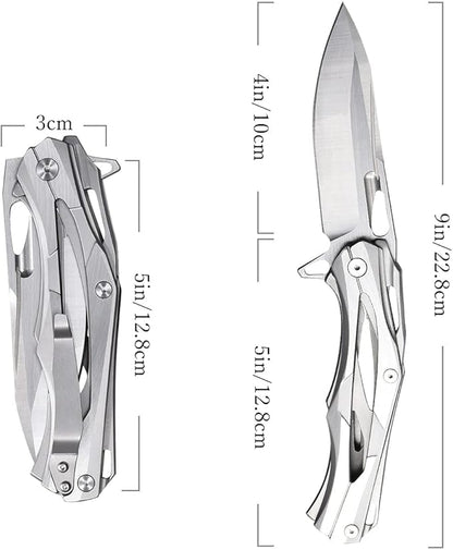 Eafengrow Folding Pocket Knife with D2 Blade Steel Handle Camping Tactical Knife (EF204-silver)