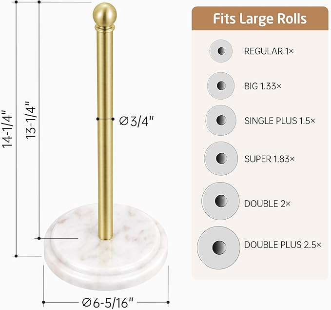 KES Brushed Gold Marble Paper Towel Holder Countertop