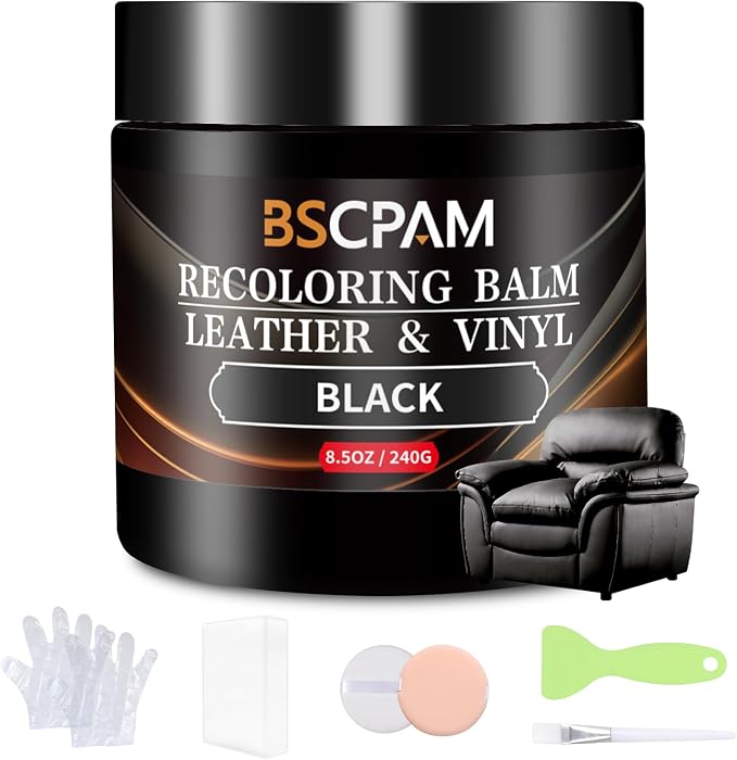 Black Leather Recoloring Balm,Leather Couch Scratch/Stain Remover,Leather Repair kit for Vinyl Furniture and Car Interior,Leather Dye Paint for Scratched and Faded Leather Couches