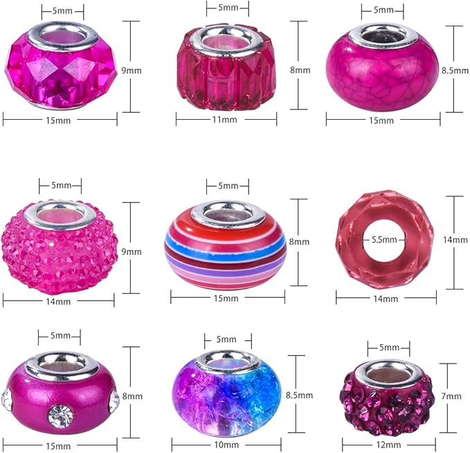 Aipridy Assortment European Large Hole Beads Spacer Beads Rhinestone Craft Beads for DIY Charms Bracelet Jewelry Making (Rainbow)