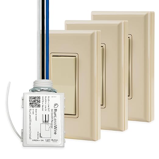 RunLessWire 4-Way Battery-Free DIY Wireless Light Switch Kit 150ft RF Range