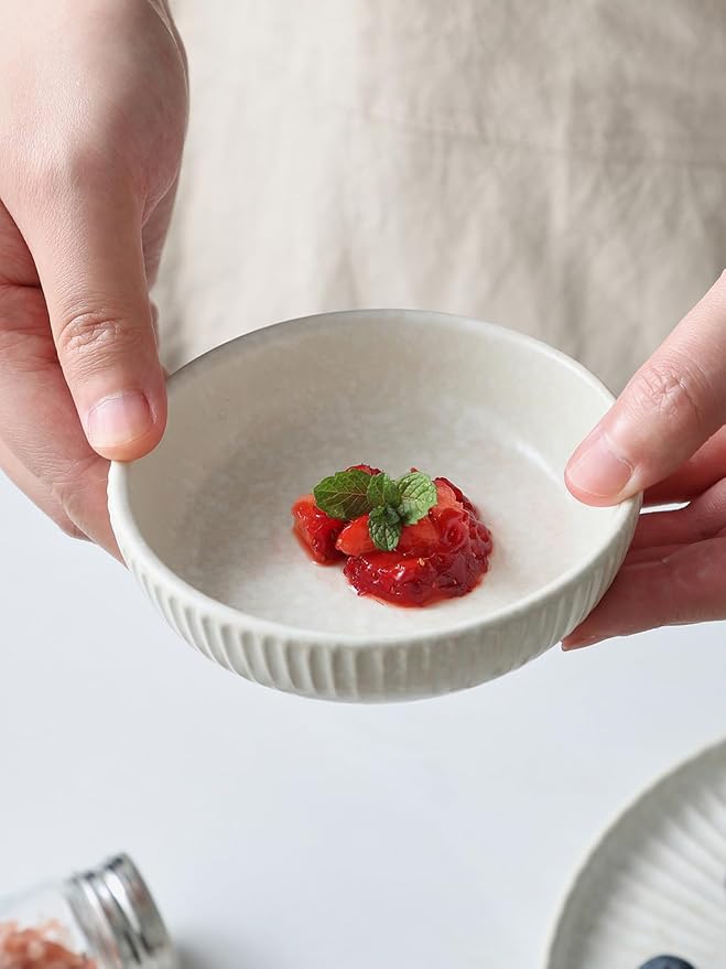 famiware Starlight Soy Sauce Dish Ceramic Dipping Bowls Set of 6, 3 oz Individual Dip Sauce Cups/Bowls/Dishes/Plates, Small Serving Bowl for Side Dishes, Dessert, Ice Cream, Condiment, Matte White