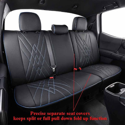 EKR Tacoma Seat Covers Custom Fit for Toyota Tacoma 2016 2017 2018 2019 2020 2021 2022 2023 Double Cab/Crew Cab -Truck Seat Covers for Car Full Set,Faux Leather (Black with Blue Trim)