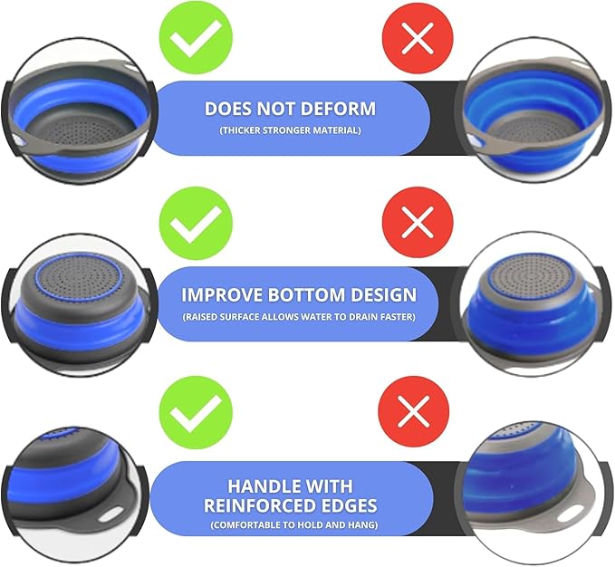 Blue Round Silicone Collapsible Colander – Silicone Round Kitchen Strainers