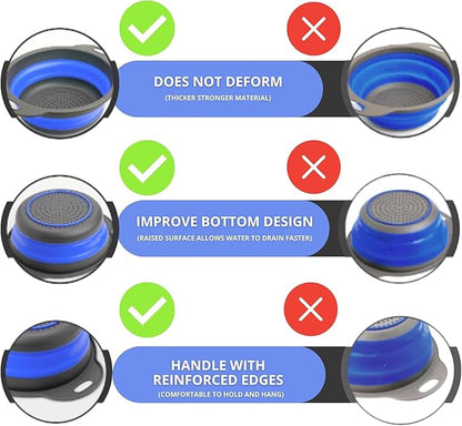 Blue Round Silicone Collapsible Colander – Silicone Round Kitchen Strainers