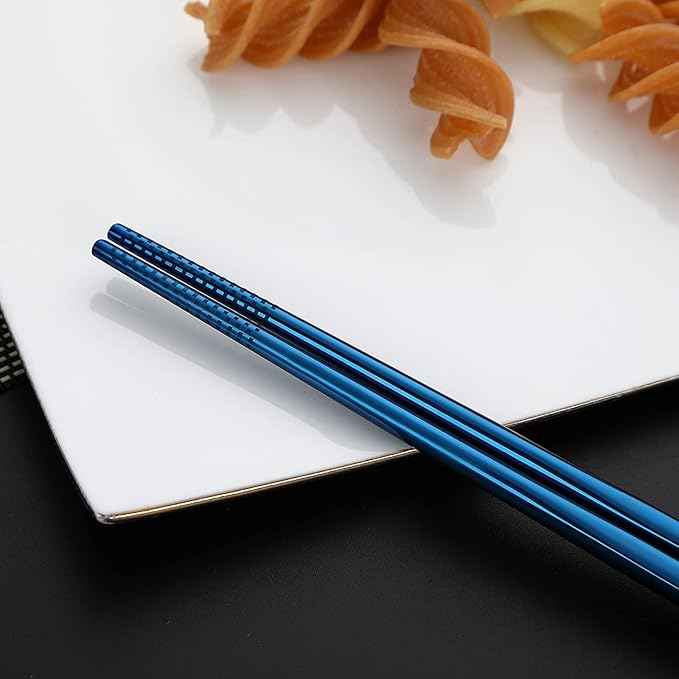 DEVICO Portable Utensils, Travel Camping Cutlery Set, 8-Piece including Knife Fork Spoon Chopsticks Cleaning Brush Straws Portable Case, Stainless Steel Flatware set (Blue)
