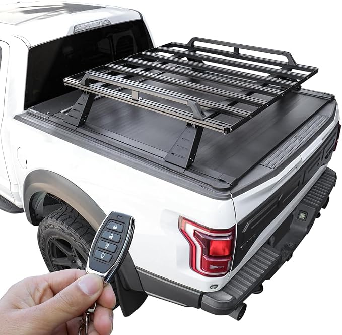 Syneticusa ER Power Retract Hard Tonneau Cover with R2 Rack Fits 2004-2026 Ford F-150 5.5' (67”) (incl. Raptor/Lightning) Truck Bed Overlanding Off Road Retractable