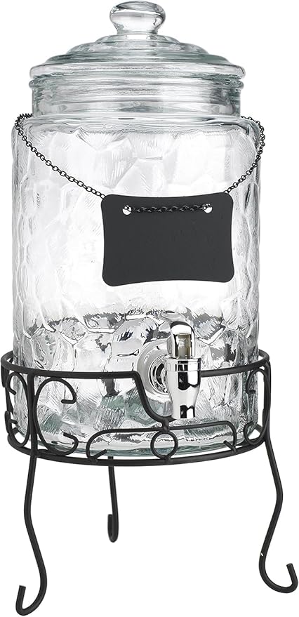 2 PACK 1.5 Gallon Drink dispenser, Classic Hammered Glass Beverage Dispenser