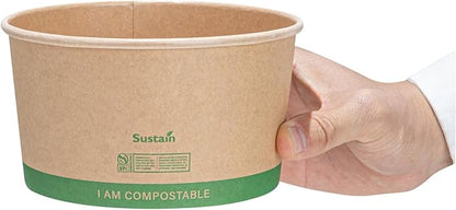Restaurantware Compostable Paper Food Containers 200 Pack Of 34 oz BPI-Certified Round Kraft Salad Bowls Disposable Grease-Resistant Meal Prep Take Out Containers For Ice Creams, Soups, Snacks
