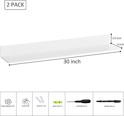 30 Inch White Floating Shelves for Wall Décor, Acrylic Storage Wall Shelf Holder