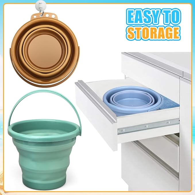 3PCS Foldable Beach Bucket Sandbox Kit Toys for Kid Adult, Collapsible Small Bucket for Washing Camping Fishing, Silicone Sand Pail for Garden Planting, Travel, Beach Summer Toy Gift for Boy Girl