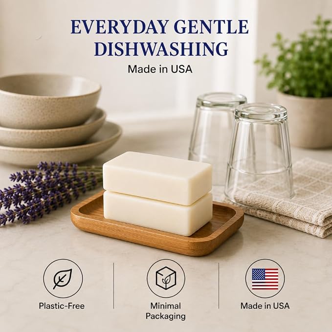KELEBS 7 Dish Soap Bars | Lavender Essential Oil Formula | Natural & Organic Ingredients | Gentle on Hands | For Plant-Based Kitchens & Light Dishwashing | Biodegradable | No Overpour | Value Pack