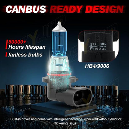 Upgraded Halogen Headlight Bulbs Compatible for Chevy Suburban Tahoe 2001 2002 2003 2004 2005 2006, 9005 High Beam 9006 Low Beam Headlamp Lights, Plug N Play, 6000K White, 300% Brightness,4-Pack