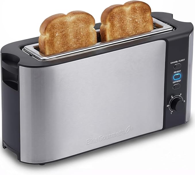Elite Gourmet ECT3200 2-Slice, 1 Long Slot, Slim Toaster, 6 Toast Settings