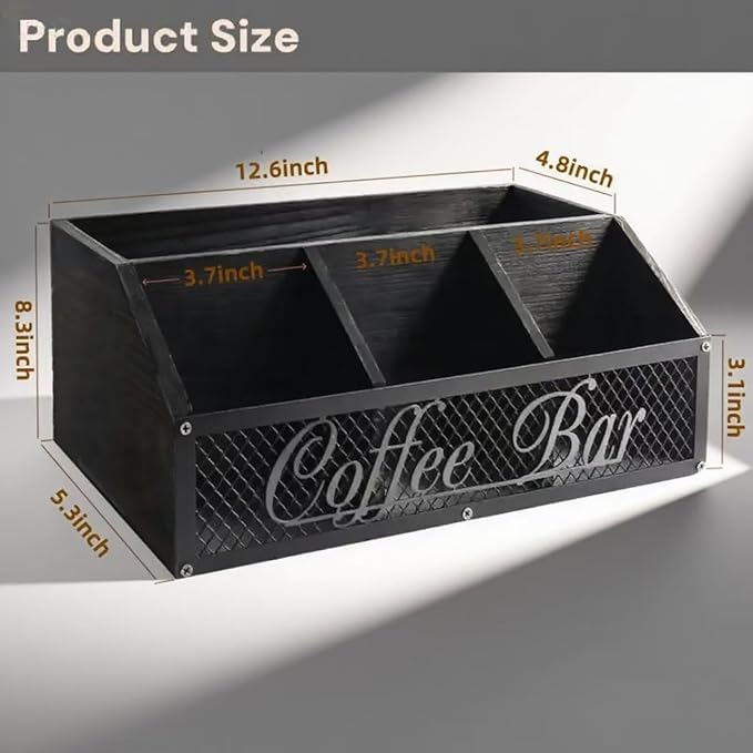 Coffee Station Organizer, Rustic Countertop Coffee Bar Accessories, 4