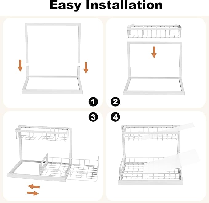 REALINN Under Sink Organizer, Pull Out Cabinet Organizer, 2 Tier Metal Slide