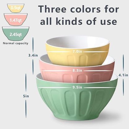 Lareina Ceramic Mixing Bowls Set of 3, Large Nesting Bowls