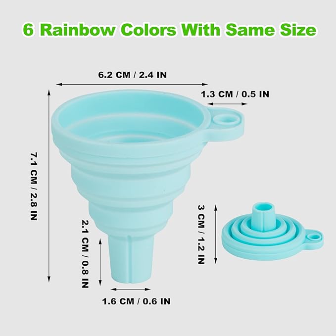 Kitchen Funnel Set 7 Pack, Collapsible Silicone Funnel