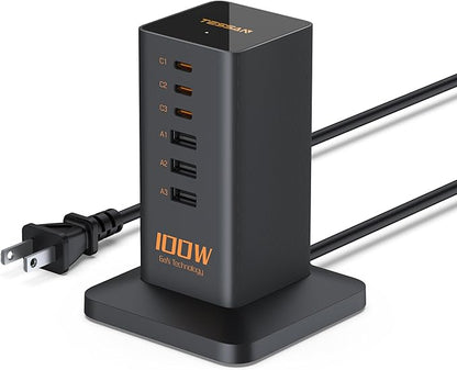 USB C Charger Blcok PD 100W, TESSAN 6-in-1 Charging Station