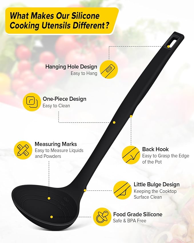Silicone Pasta Fork and Soup Ladle Set, Heat Resistant Non Stick Kitchen