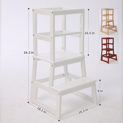 Kitchen Step Stool for Kids with Safety Rail,Toddler Standing Tower for Kitchen Counter, Baby Montessori Stool,Solid Wood Construction,Natural