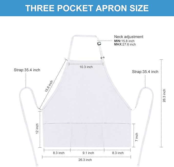 Jubatus 2 Pack 3 Pockets 100% Cotton Adjustable Bib Apron Chef Kitchen Cooking