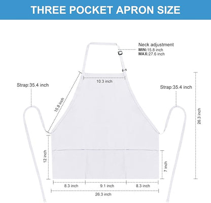Jubatus 2 Pack 3 Pockets 100% Cotton Adjustable Bib Apron Chef Kitchen Cooking