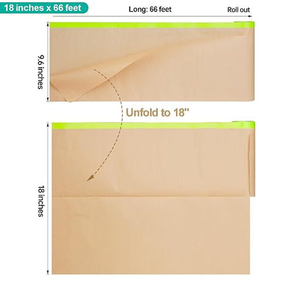 Tangibay Pre-Taped Masking Paper with Dispenser - 18" x 66' Painters Paper and Tape for Painting House, Auto Body, Cars (1 Dispenser 6 Refills)
