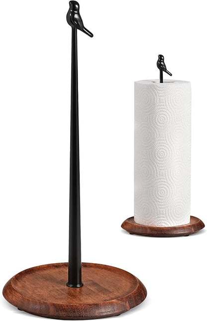 Wooden Paper Towel Holder countertop, Stylish Bird Shaped, Solid Wood Base&Iron