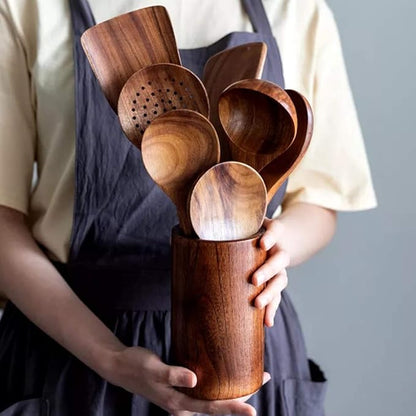 Teak Kitchen Utensils, Wooden Soup Spoon Kitchenware Seasoning Scoop Dipping