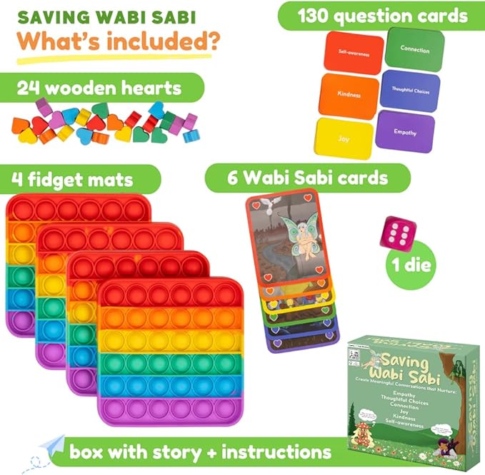 The Fidget Game Saving Wabi Sabi -130 Fun Conversation Cards & Challenges for Families, Non-Competitive Team Game, Fidgets & Questions for Family Game Night - Ideal for Kids & Adults