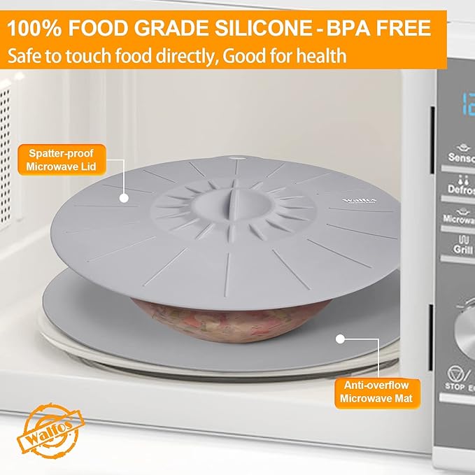 Walfos Silicone Microwave Mat & Lid Set, Heat Resistant Multi-Purpose Trivet