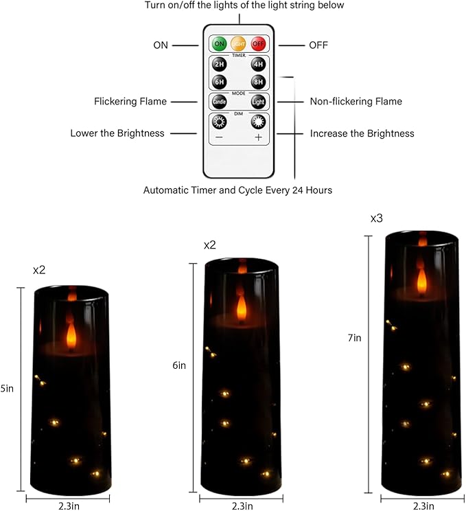 Flameless Candles with Embedded Star String, Battery Operated LED Pillar