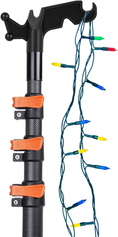 Carbon Fiber Christmas Light Hanging Pole 3.5-12FT, Telescopicing Light Hanging Pole with Utility Hook for Roof Gutter, Outdoor & Indoor Holiday Wedding Party Decorations, No Ladder Needed