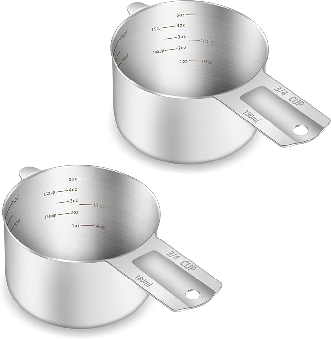 2PCS 3/4Cup Single Measuring Cup, Etched Inner Scale Stainless Steel Measure