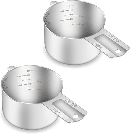 2PCS 3/4Cup Single Measuring Cup, Etched Inner Scale Stainless Steel Measure
