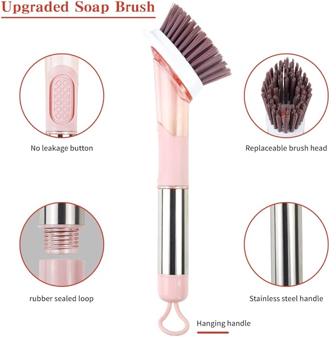 Dish Cleaning Brush, Soap Dispensing Dish Brush Set