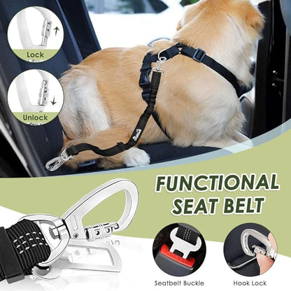 Lukovee Dog Car Harness Seat Belt, Adjustable Mesh Breathable Vest with Elastic Bungee Tether, Soft Padded 2-in-1 Safety Car Harness Seatbelt for Small Medium Large Dogs (Lime Green,S)