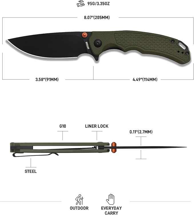 ARTISANCUTLERY Tradition V2 Folding Pocket Knife with 3.58'' AR-RPM9 Steel Blade, EDC Knife with G10 Handle for Camping Hiking Survival(1702M Green)