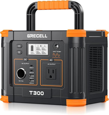 Portable Power Station 300W, GRECELL 230.88Wh Solar Generator with 60W USB-C PD Output, 110V Pure Sine Wave AC Outlet Backup Lithium Battery for Outdoors Camping Travel Home Blackout