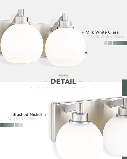 METWET Bathroom Light Fixtures, 3-Light Brushed Nickel Vanity Light, Modern