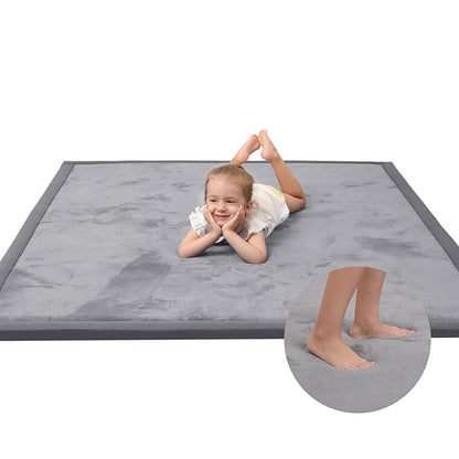 Baby Play Mat for Floor,1.3" Thick Memory Foam Tummy Time Mat,Soft Coral Velvet Nursery Rug,Large Non Slip for Crawling,Toddlers,Infants,Kids,Yoga & Tatami Style for Living Room(Dark Gray)