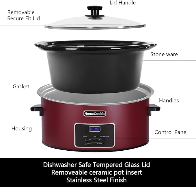 HOMECOOKIN 6 Quart Programmable Slow Cooker, Kitchen Appliances, Perfect