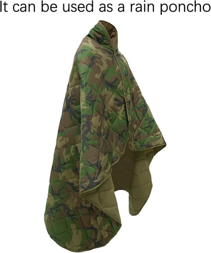 Poncho Liner Military Insulation Blanket Camo with Compression Carry Bag for Outdoors Hiking Jungle Hunting Gear